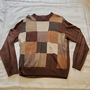 Dockers Men's Patchwork Crewneck Sweater - Brown and Tan